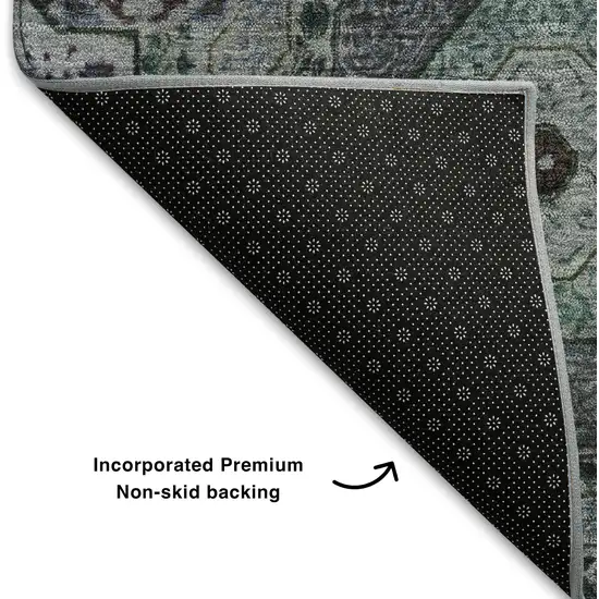 Green Blue And Gray Medallion Washable Area Rug With UV Protection Photo 7