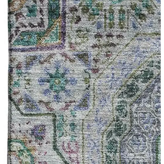 Green Blue And Gray Medallion Washable Area Rug With UV Protection Photo 3