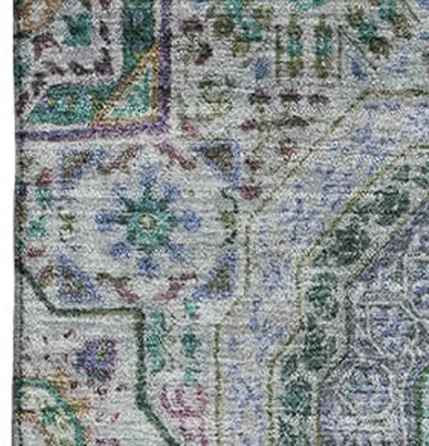 Green Blue And Gray Medallion Washable Area Rug With UV Protection Photo 3