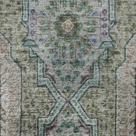 Green Blue And Gray Medallion Washable Area Rug With UV Protection Photo 8