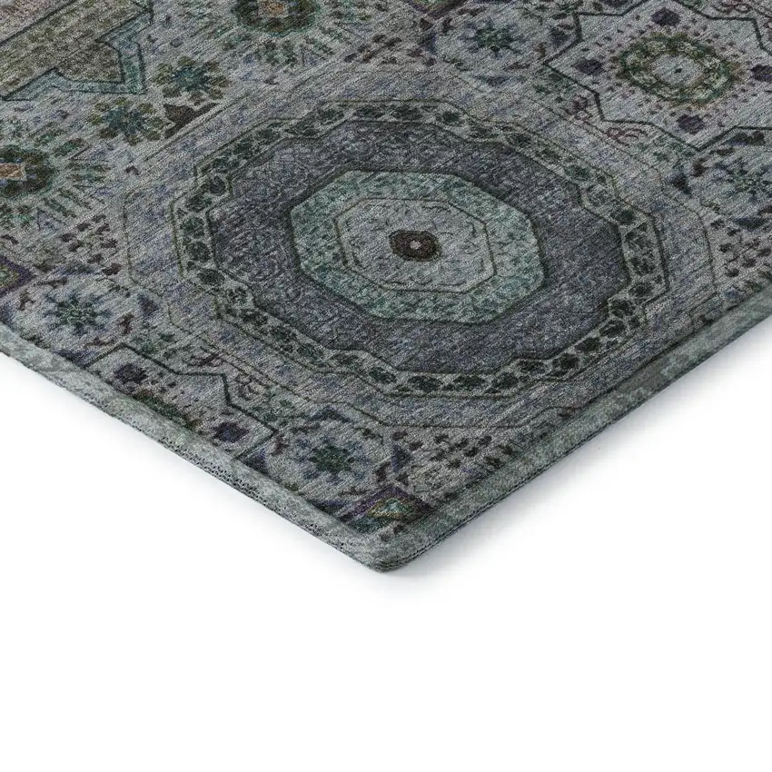 Green Blue And Gray Medallion Washable Area Rug With UV Protection Photo 8