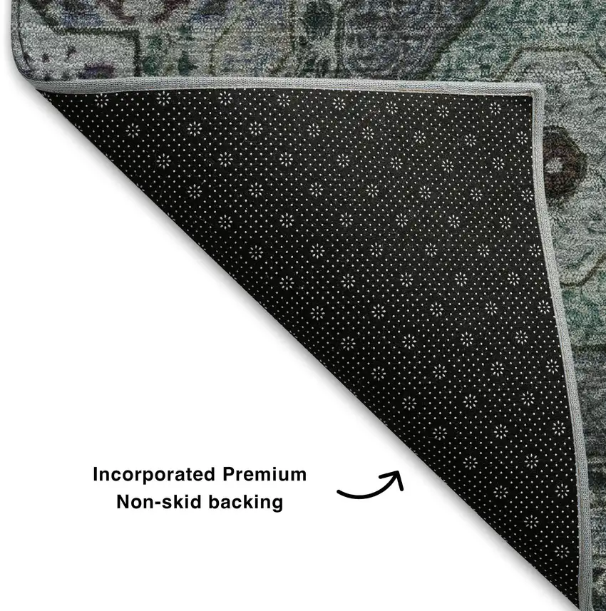 Green Blue And Gray Medallion Washable Area Rug With UV Protection Photo 7