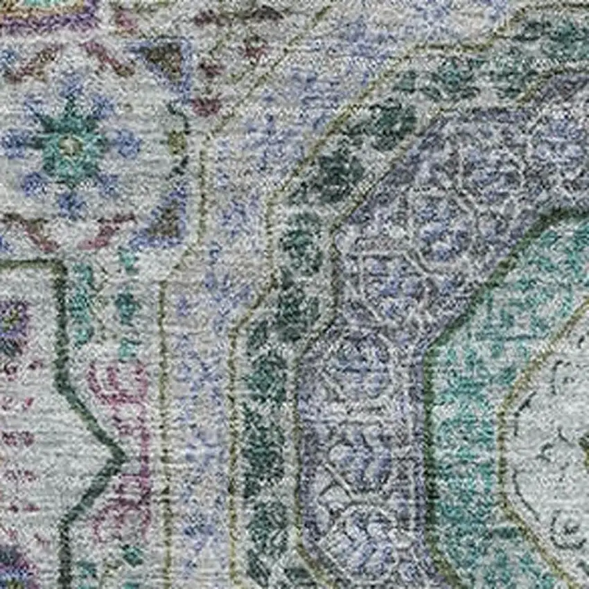 Green Blue And Gray Medallion Washable Area Rug With UV Protection Photo 3