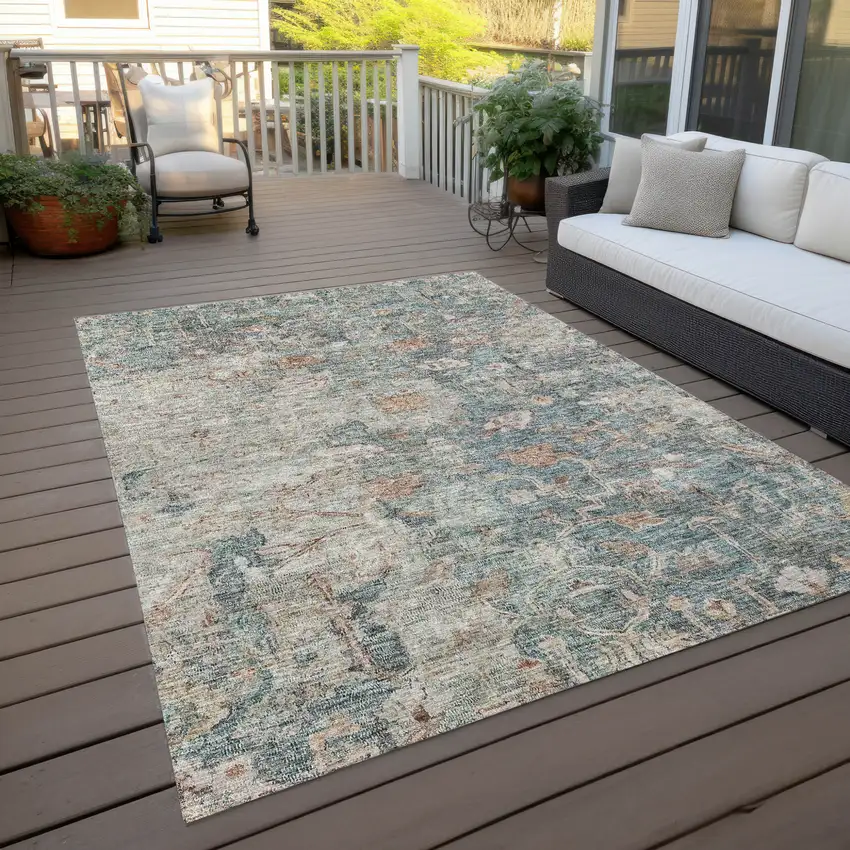 Green Blue And Gray Oriental Washable Indoor Outdoor Area Rug Photo 9