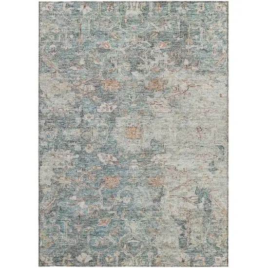 Green Blue And Gray Oriental Washable Indoor Outdoor Area Rug Photo 6