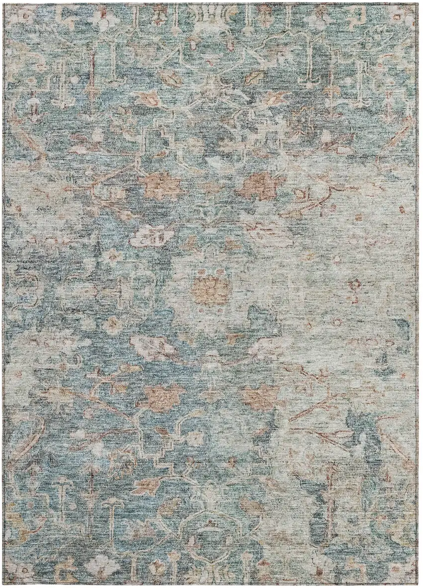 Green Blue And Gray Oriental Washable Indoor Outdoor Area Rug Photo 6