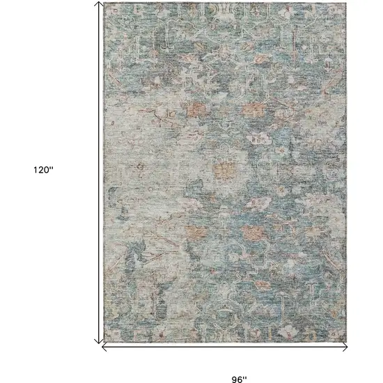 Green Blue And Gray Oriental Washable Indoor Outdoor Area Rug Photo 3