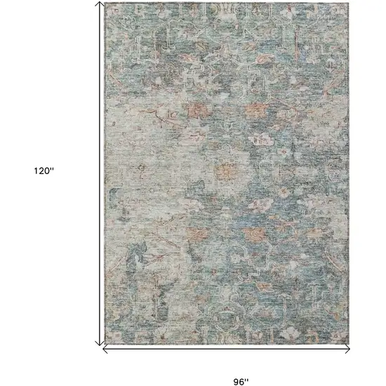 Green Blue And Gray Oriental Washable Indoor Outdoor Area Rug Photo 3