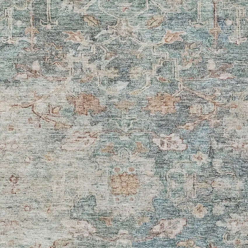 Green Blue And Gray Oriental Washable Indoor Outdoor Area Rug Photo 6