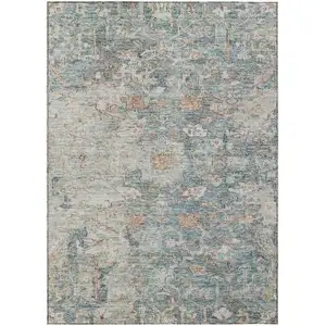 Photo of Green Blue And Gray Oriental Washable Indoor Outdoor Area Rug