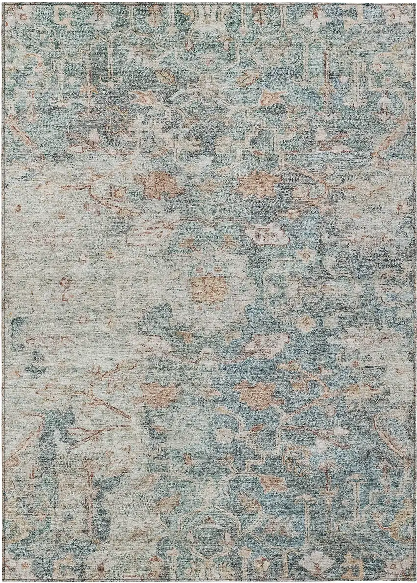 Green Blue And Gray Oriental Washable Indoor Outdoor Area Rug Photo 2