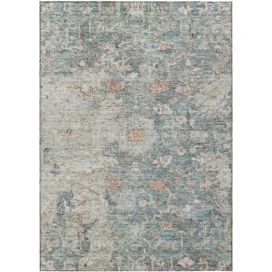 Green Blue And Gray Oriental Washable Indoor Outdoor Area Rug Photo 2