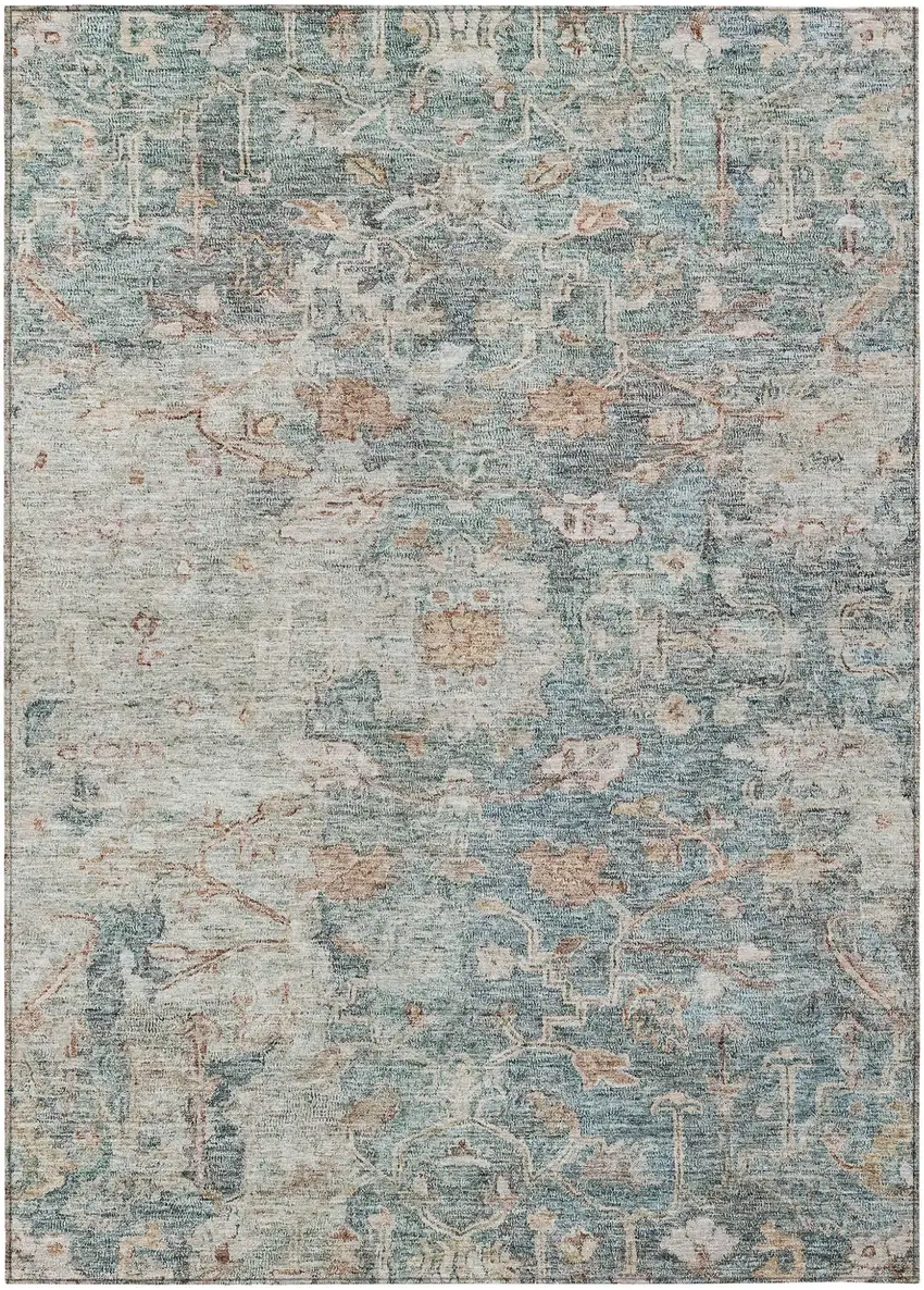 Green Blue And Gray Oriental Washable Indoor Outdoor Area Rug Photo 2