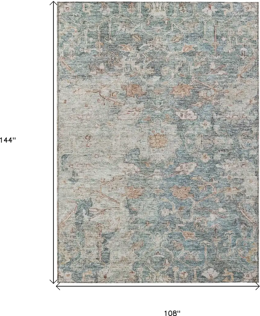 Green Blue And Gray Oriental Washable Indoor Outdoor Area Rug Photo 3