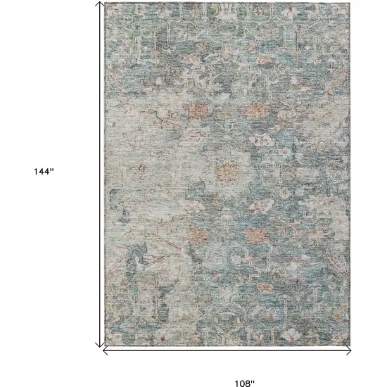 Green Blue And Gray Oriental Washable Indoor Outdoor Area Rug Photo 3