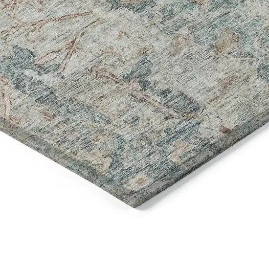 Green Blue And Gray Oriental Washable Indoor Outdoor Area Rug Photo 5