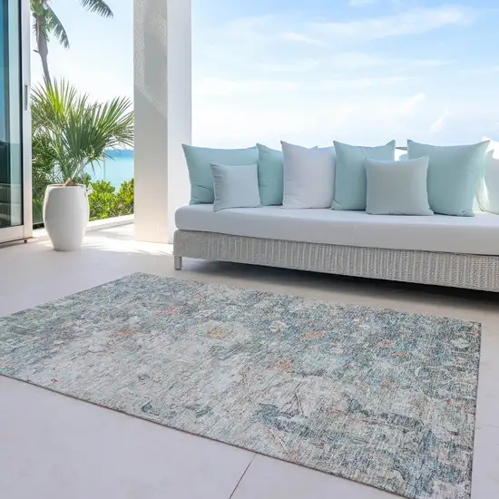 Green Blue And Gray Oriental Washable Indoor Outdoor Area Rug Photo 8