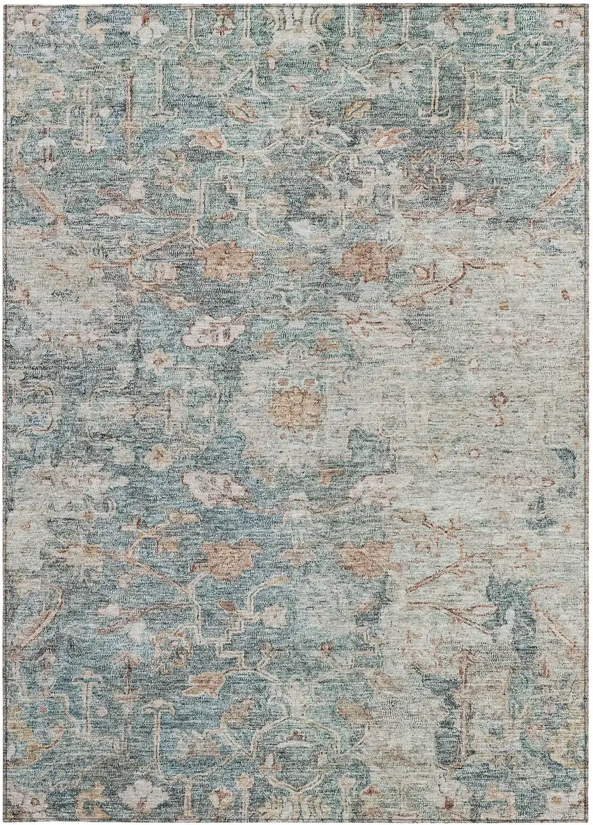 Green Blue And Gray Oriental Washable Indoor Outdoor Area Rug Photo 7