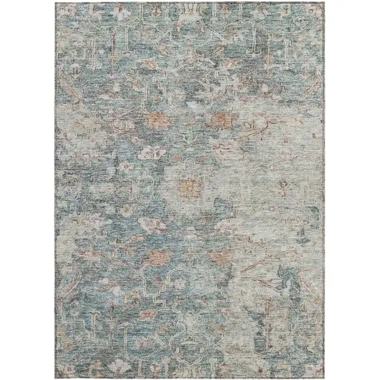 Green Blue And Gray Oriental Washable Indoor Outdoor Area Rug Photo 7