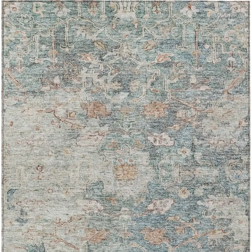 Green Blue And Gray Oriental Washable Indoor Outdoor Area Rug Photo 6