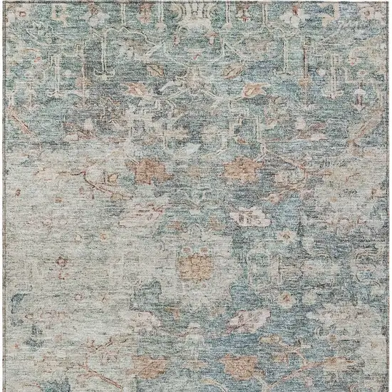Green Blue And Gray Oriental Washable Indoor Outdoor Area Rug Photo 6