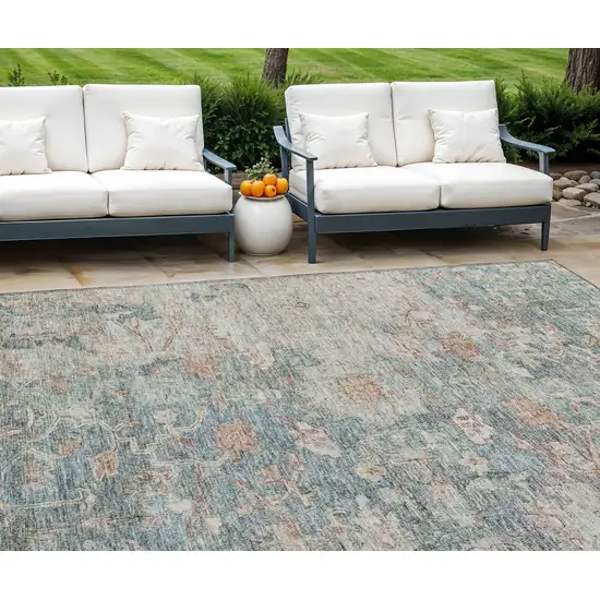 Green Blue And Gray Oriental Washable Indoor Outdoor Area Rug Photo 1