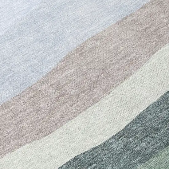 Green Blue And Gray Striped Washable Indoor Outdoor Area Rug Photo 9