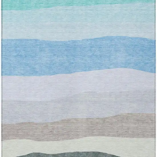 Green Blue And Gray Striped Washable Indoor Outdoor Area Rug Photo 6