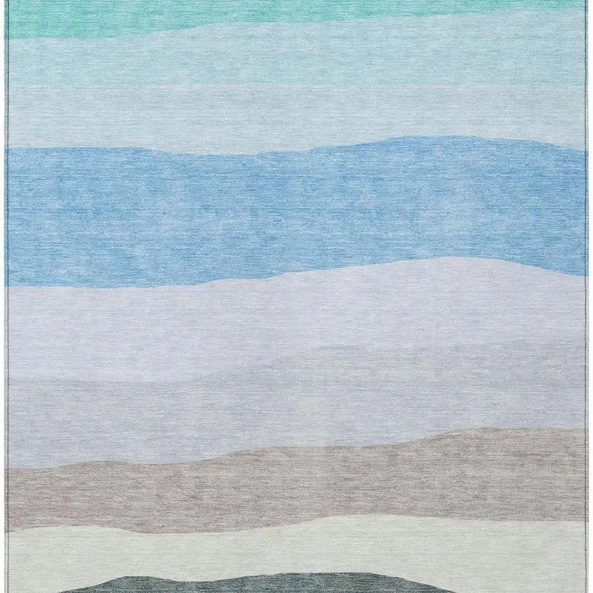 Green Blue And Gray Striped Washable Indoor Outdoor Area Rug Photo 6