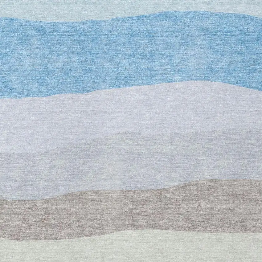 Green Blue And Gray Striped Washable Indoor Outdoor Area Rug Photo 3