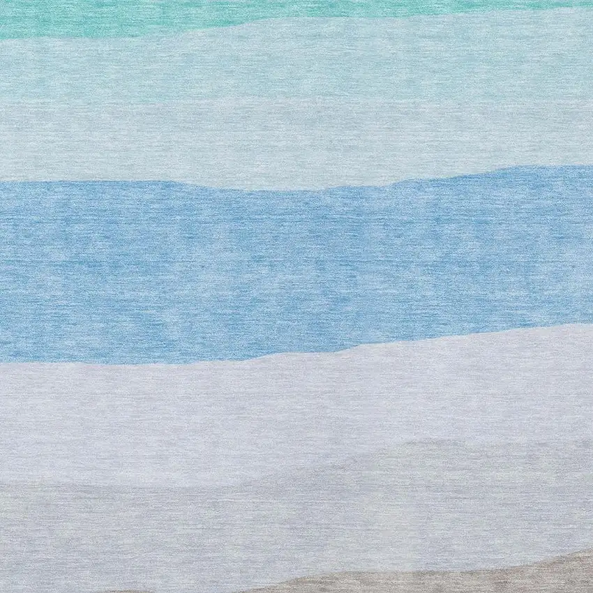 Green Blue And Gray Striped Washable Indoor Outdoor Area Rug Photo 3