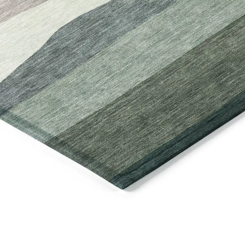 Green Blue And Gray Striped Washable Indoor Outdoor Area Rug Photo 9