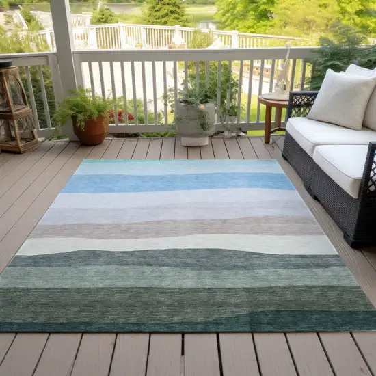 Green Blue And Gray Striped Washable Indoor Outdoor Area Rug Photo 8