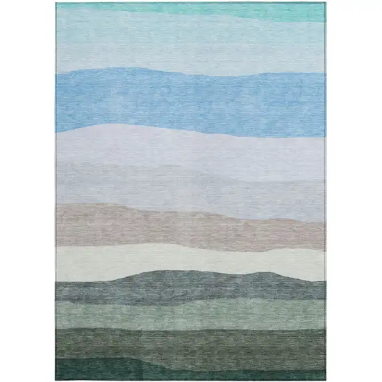 Green Blue And Gray Striped Washable Indoor Outdoor Area Rug Photo 4