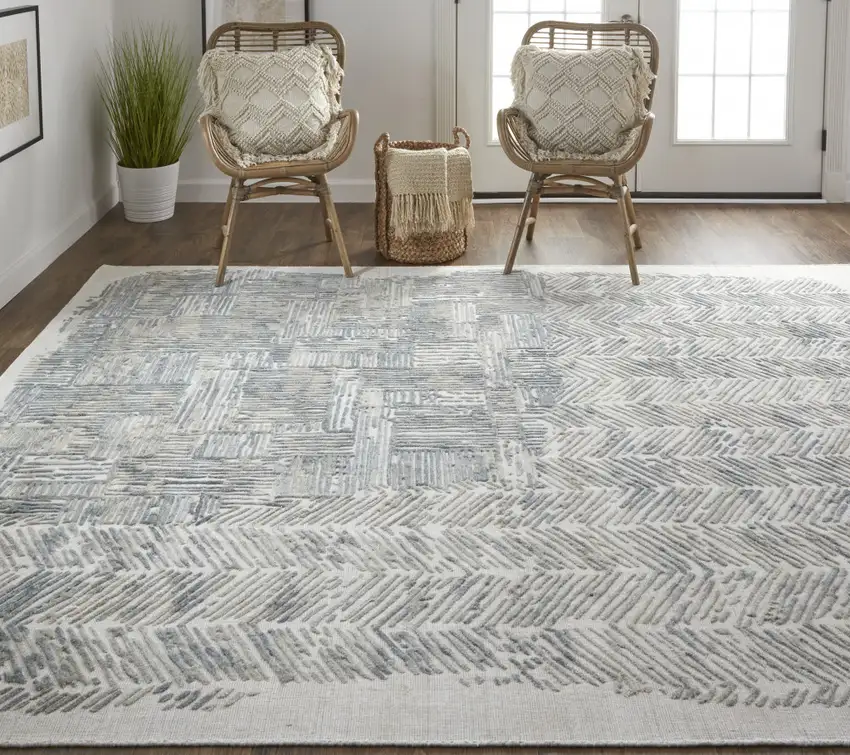 Green Blue And Ivory Abstract Hand Woven Area Rug Photo 7