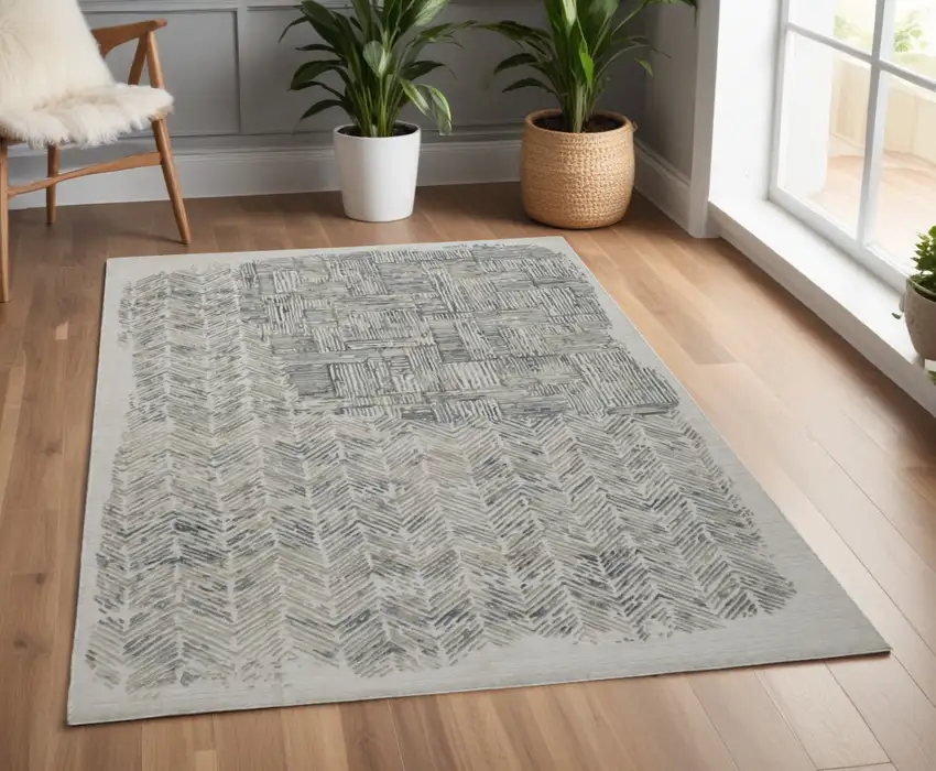 Blue and Ivory Abstract Hand Woven Distressed Area Rug Photo 1