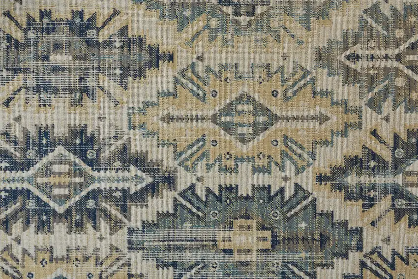Green Blue And Ivory Abstract Power Loom Distressed Stain Resistant Area Rug Photo 4