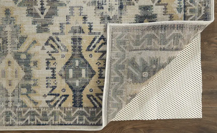Green Blue And Ivory Abstract Power Loom Distressed Stain Resistant Area Rug Photo 3