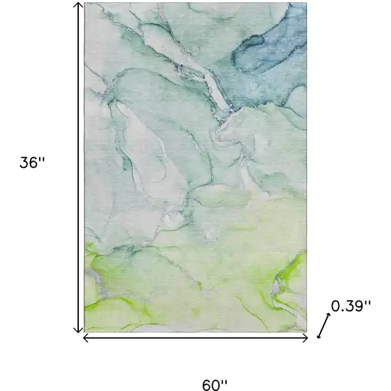 Green Blue And Ivory Abstract Washable Area Rug With UV Protection Photo 3