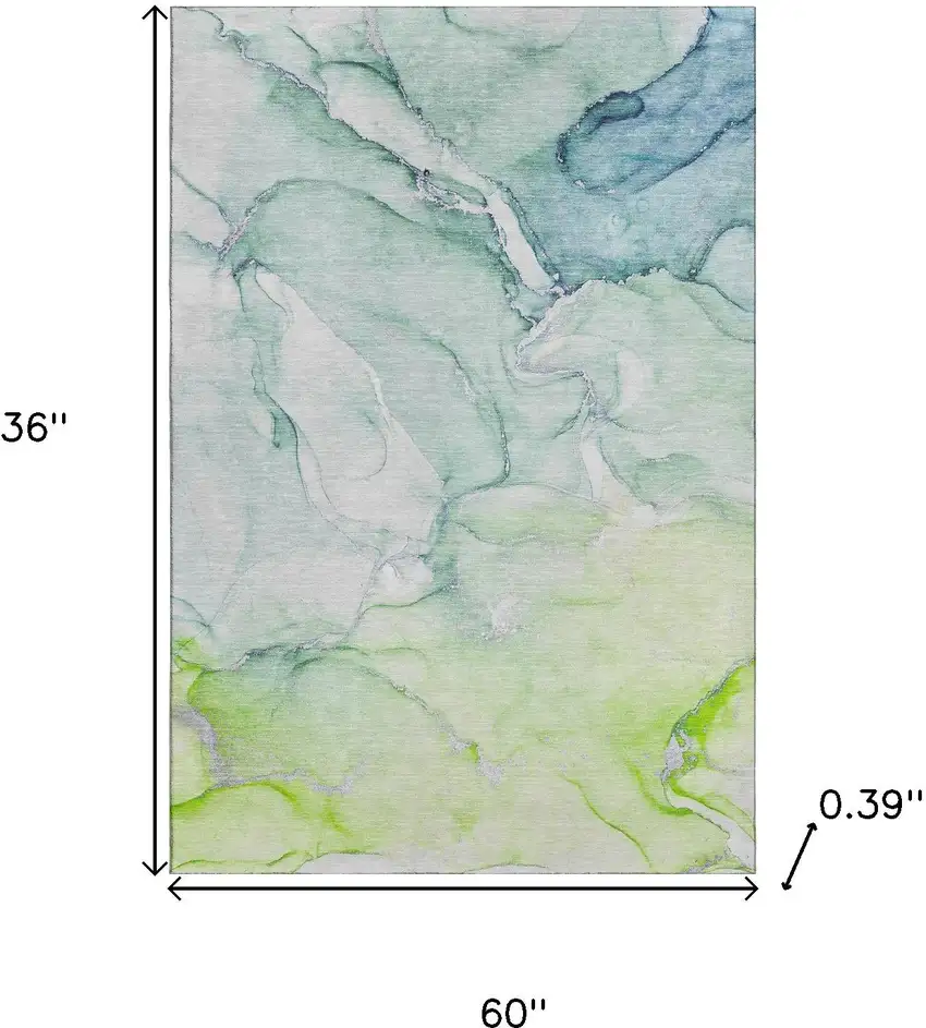 Green Blue And Ivory Abstract Washable Area Rug With UV Protection Photo 3