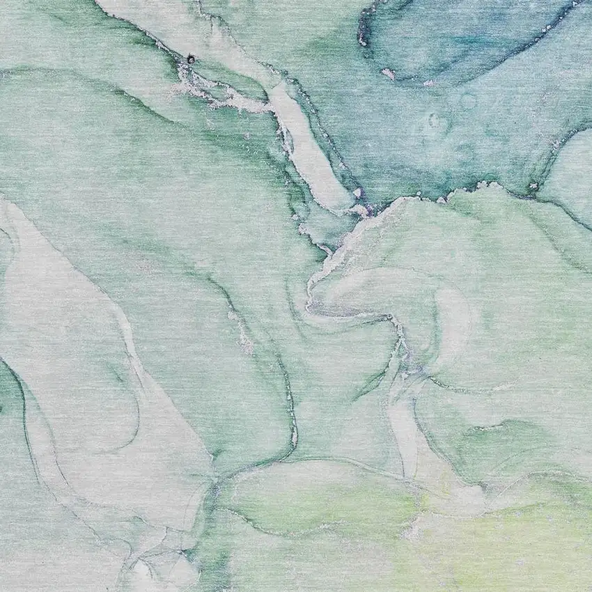 Green Blue And Ivory Abstract Washable Area Rug With UV Protection Photo 4