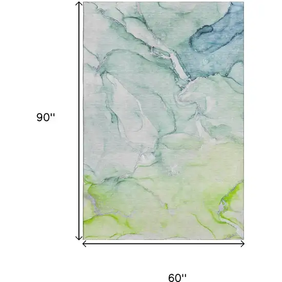 Green Blue And Ivory Abstract Washable Area Rug With UV Protection Photo 4
