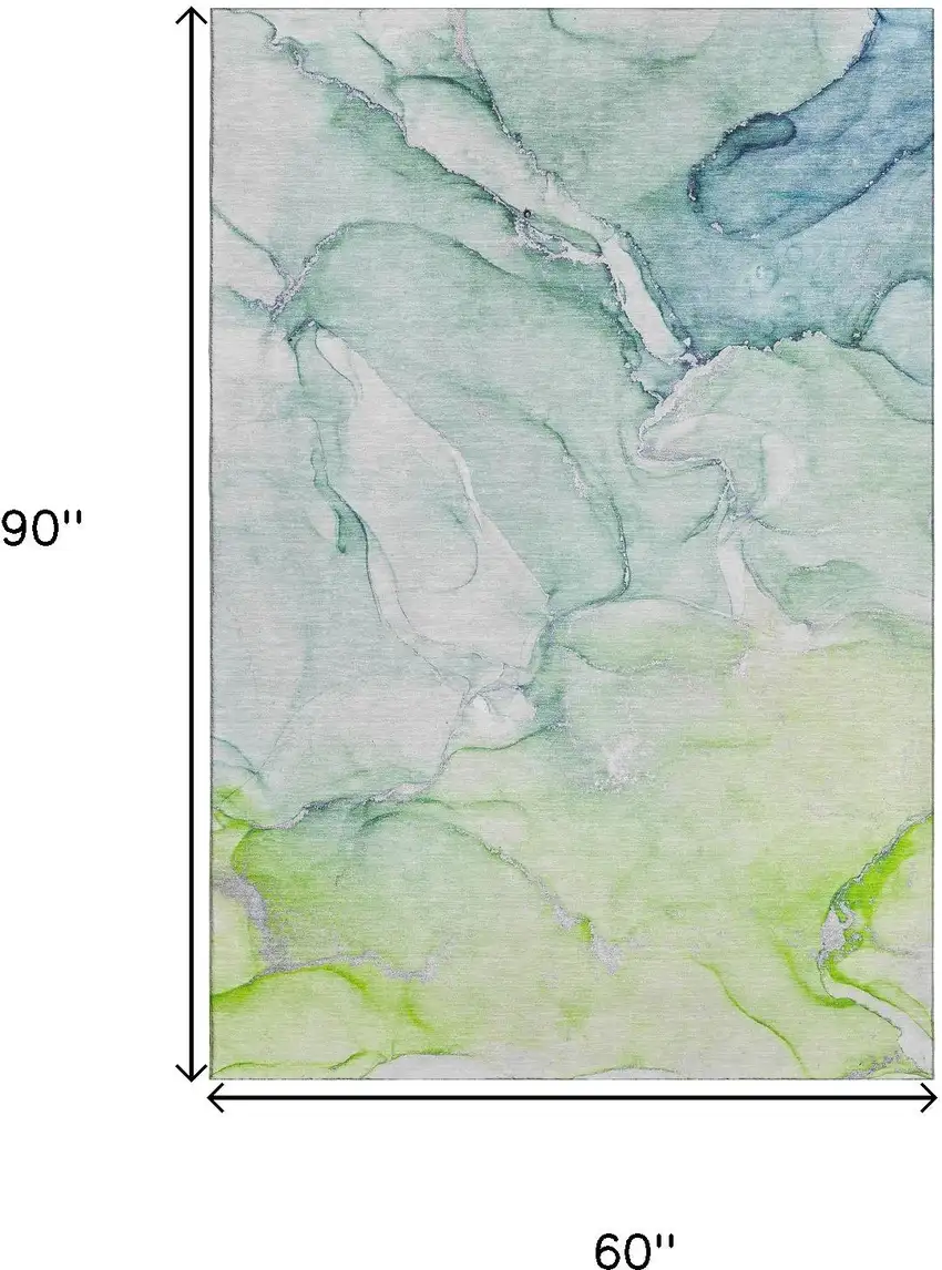 Green Blue And Ivory Abstract Washable Area Rug With UV Protection Photo 4