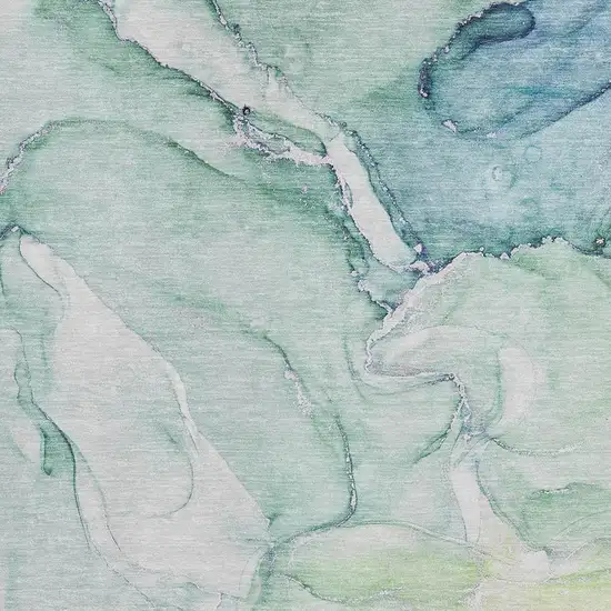 Green Blue And Ivory Abstract Washable Area Rug With UV Protection Photo 4