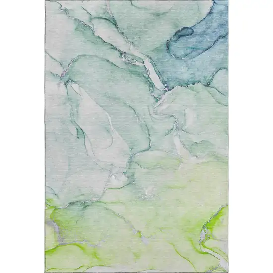 Green Blue And Ivory Abstract Washable Area Rug With UV Protection Photo 7