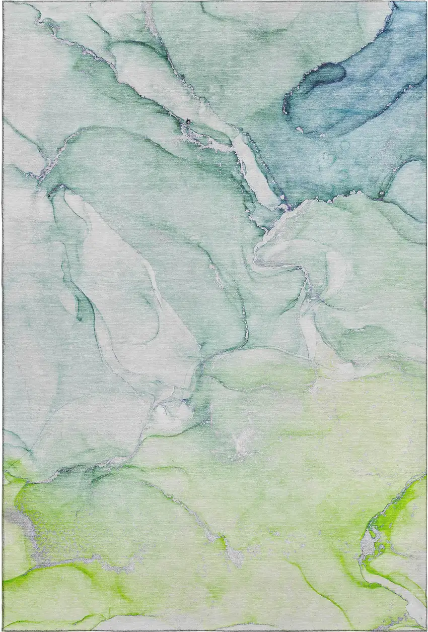 Green Blue And Ivory Abstract Washable Area Rug With UV Protection Photo 7