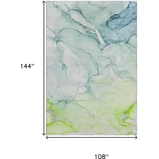 Green Blue And Ivory Abstract Washable Area Rug With UV Protection Photo 3
