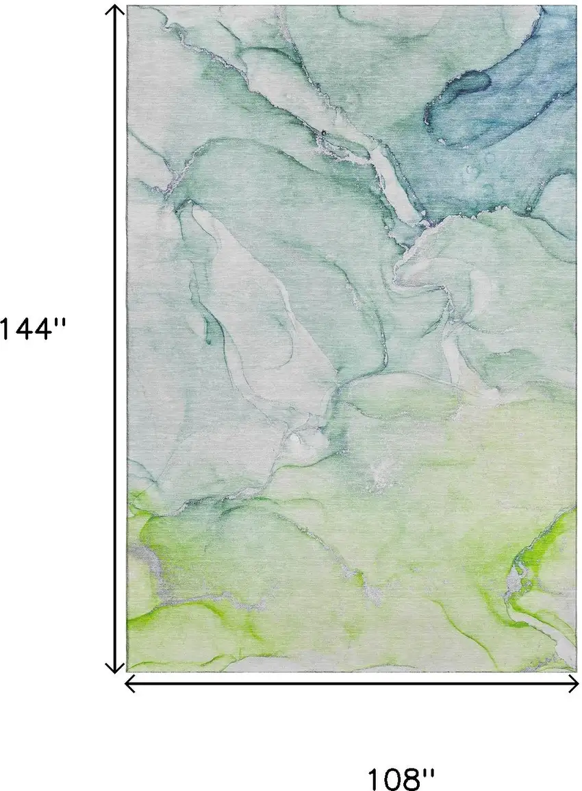 Green Blue And Ivory Abstract Washable Area Rug With UV Protection Photo 3