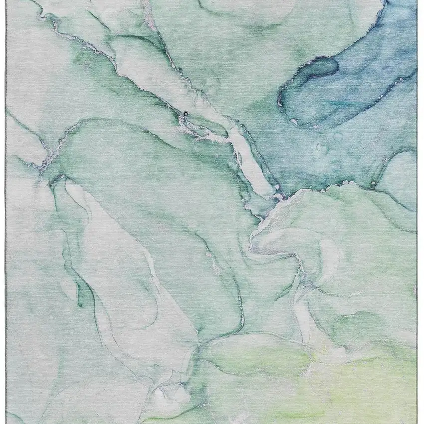 Green Blue And Ivory Abstract Washable Area Rug With UV Protection Photo 5