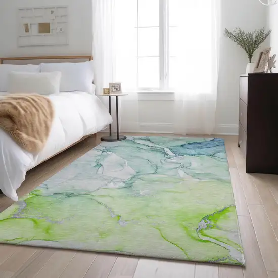 Green Blue And Ivory Abstract Washable Area Rug With UV Protection Photo 5